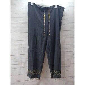 Vanity Collection Womens Black Capri Pants Cropped Beaded Sz L Linen Blend